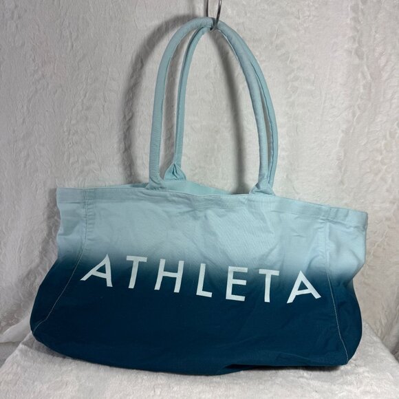 Athleta Handbags - Athleta Ombre Blue White Tote Bag 100% Cotton Beach Bag Gym Canvas Shopping